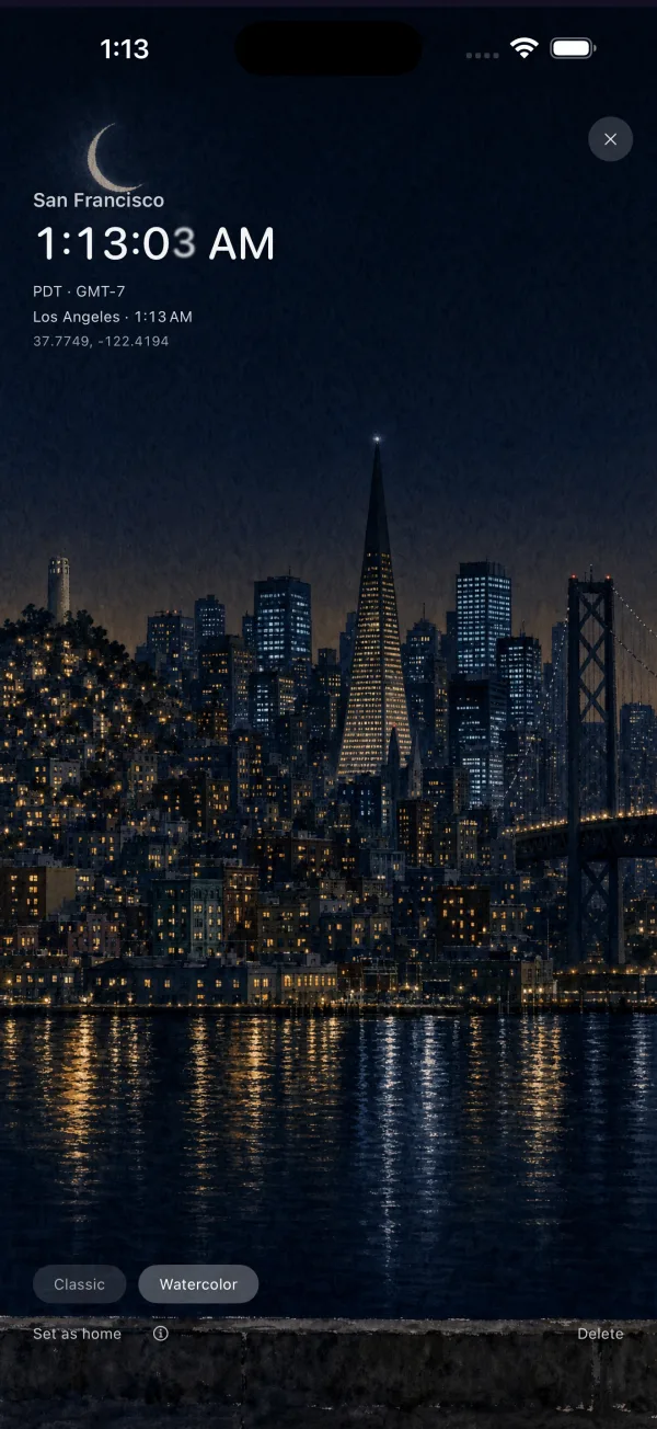 San Francisco skyline at night reflected in the bay